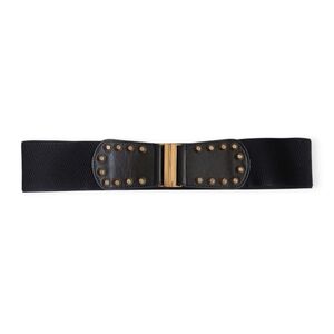 Studded Elastic Waist Belt Faux Leather with Gold Buckle